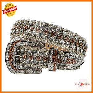 Microfiber Leather Rhinestone Belt - Hand-Set Studs - Y2K Punk Western Style